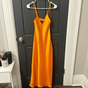 BRAND NEW orange satin midi dress